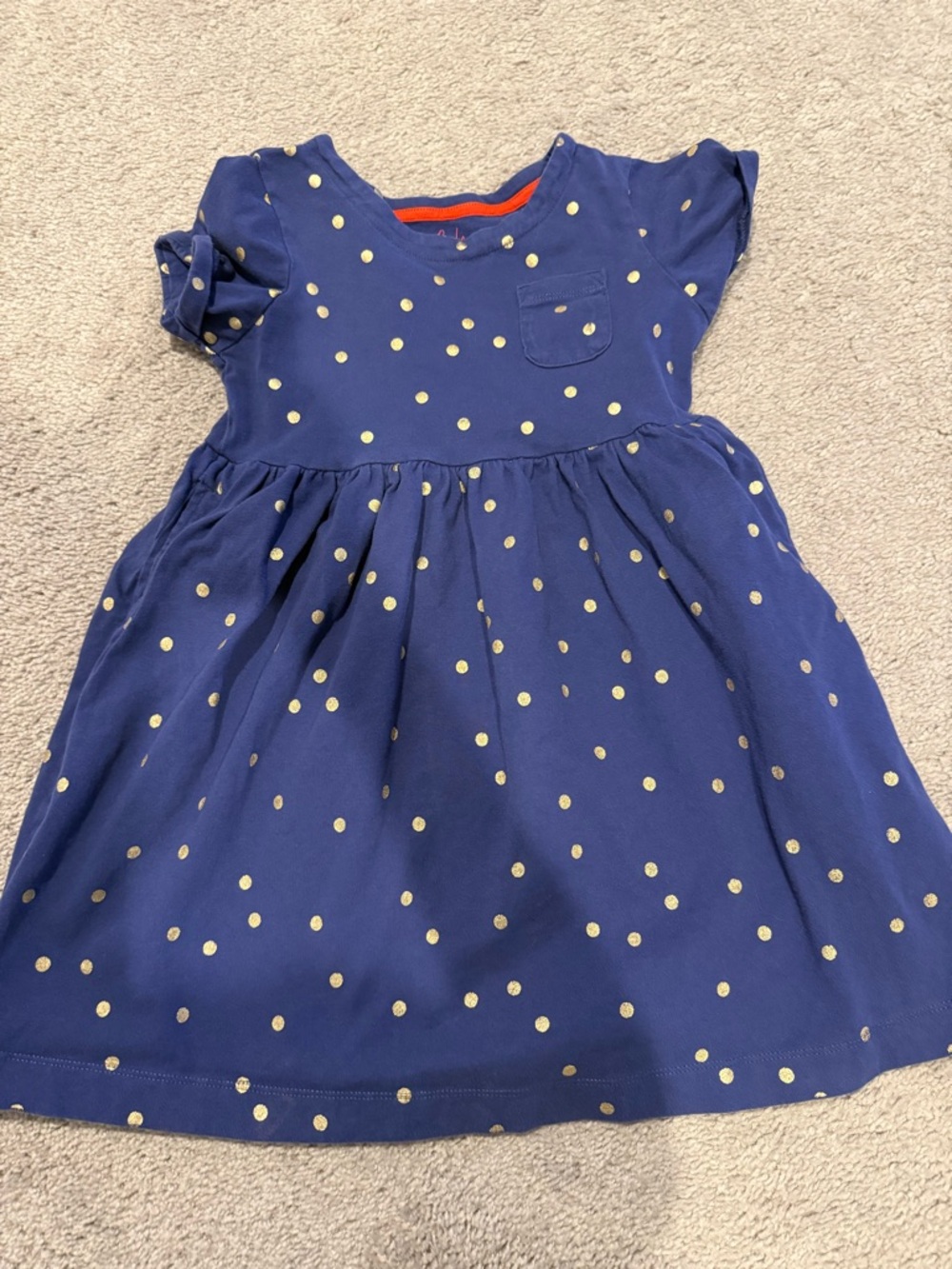 Mini Boden 5/6 Girls Navy Blue Polka Dot Cotton Dress